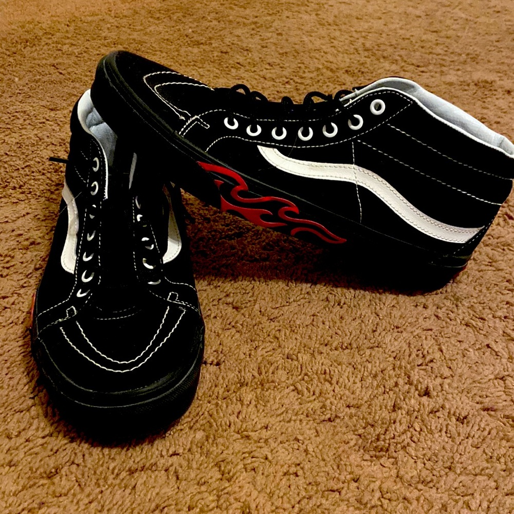 Vans high top red flame skate shoe